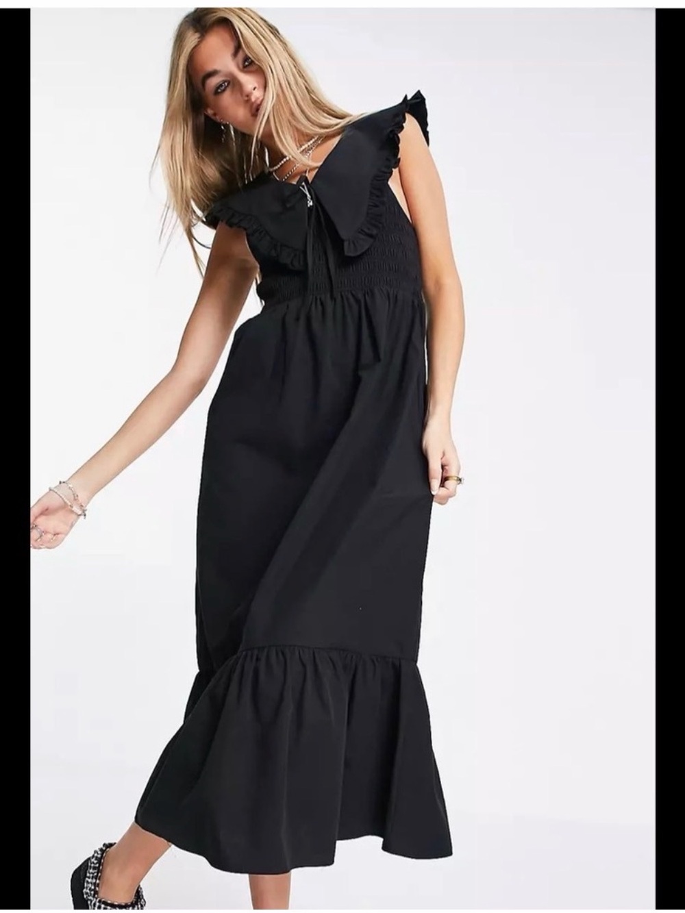 Topshop Black Ruffle Collar Maxi Dress